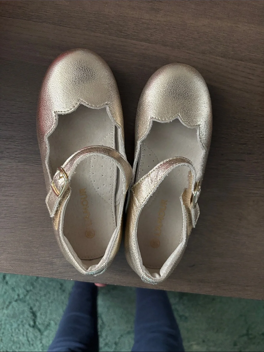Girls' Gold Mary Jane Dress Shoes with Buckle Strap